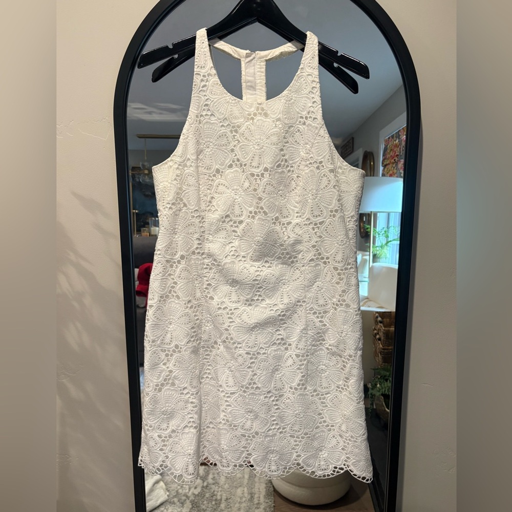 Lilly Pulitzer White Lace detail Mini Dress with scalloped edge.